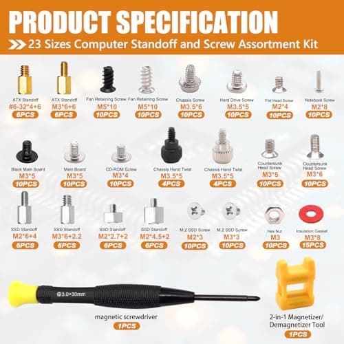 mankk 23 Sizes M.2 Computer Screws Motherboard Standoffs Laptop Screws for Motherboard,HDD Hard Drive,SSD,PC Case,PC Fan,ATX Case,CD-ROM — view 2