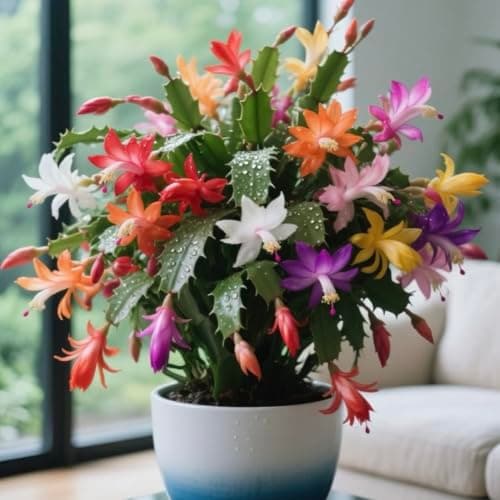 Christmas Cactus Bare Root Plants Live, 4-6 Inch Tall Perennial Holiday Houseplant, Schlumbergera Rooted Starter Plants for Indoor Garden, No Pot Included (Mix,1)