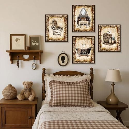 MKYFHSVGD Leopard Print Bathroom Wall Art Posters Set of 4, Vintage Cheetah Vanity Bathtub Toilet Prints Posters for Bathroom Washroom Restroom Powder Room Wall Decor, 8x10 Unframed — view 3