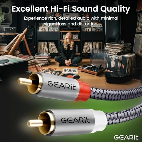 GEARit RCA Cables 1ft OFC, RCA Cables Car Audio with Dual Shielding & Gold-Plated Connectors, RCA Cable for Subwoofer Cable, Hi-Fi System, Amplifier, Active Speakers, Gaming Consoles