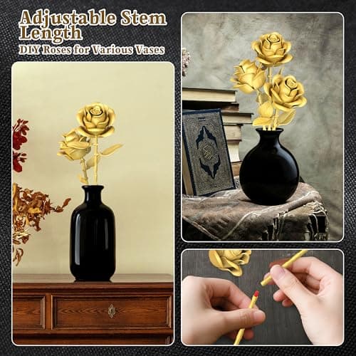 QIFUN Gold Roses Flower Building Set - 3 Roses Bouquet Botanical Building Blocks for Adult, Home Decor Romantic Anniversary Valentine's Day Gift for Her, Wife, Girlfriend, Mom — view 5