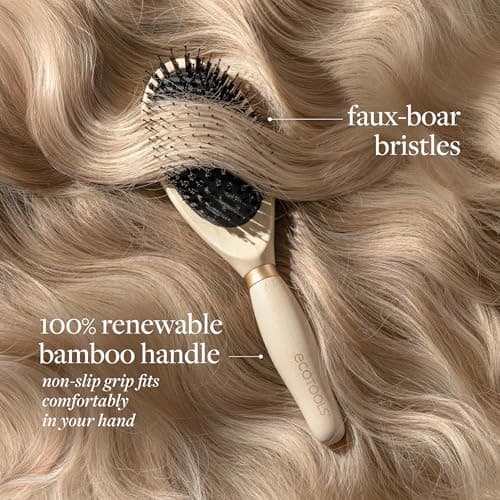 EcoTools Dual Bristle Hair Brush, Faux Boar & Nylon for Detangling Smoothing & Shine, for All Hair Types, Daily Styling Brush, Bamboo Handle, Vegan & Cruelty-Free, 1 Count