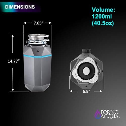 FORNO ACQUA BrightDiamond Black Onyx 1 HP Ultra-Quiet Garbage Disposal with Motion Sensor Light & Pre-Wired Air Switch — view 5