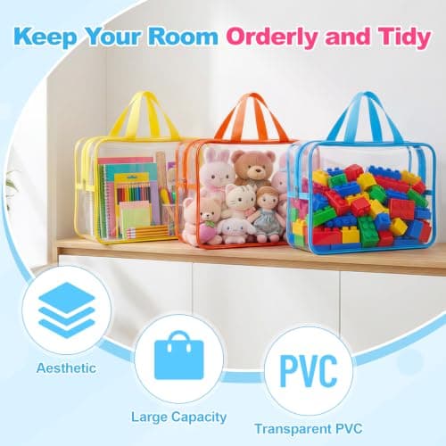 Etbndta 6 Pack Clear Toy Storage Bags with Zippers, Multi-Color Toy Organizer with Handles, Premium Plastic Toy Organizers and Storage for Building Blocks, Lego, puzzle, Crafts, Travel Essentials — view 5