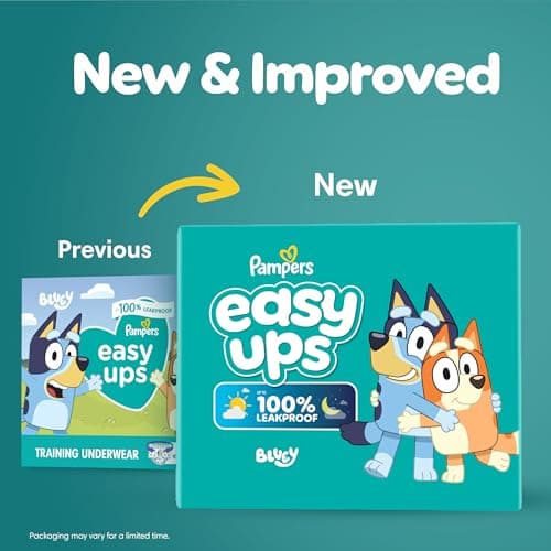 Easy Ups Girls & Boys Potty Training Pants, Size 5 (3T4T), 22 Count, Bluey Absorbent Training Underwear, Up to 100% Leakproof Day and Night, Hypoallergenic