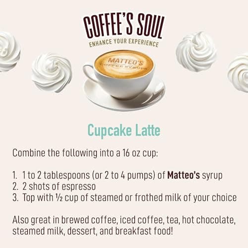 Matteo's Cupcake Syrup for Coffee, Lattes, Cappuccinos & Desserts – Sugar-Free Sweetener for Beverages, Keto Friendly, Zero Calories, Indulgent Flavor, Non-Alcoholic, Ideal for Hot Drinks 33.8oz (1pk) — view 3