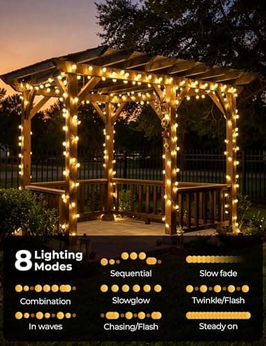 Brightown 50 LED Warm White Solar Flower String Lights Outdoor, IP65 Waterproof Fairy Lights, 8 Modes Solar Christmas Lights Outdoor for Garden Fence Yard Lawn Tree Wedding Party — view 2