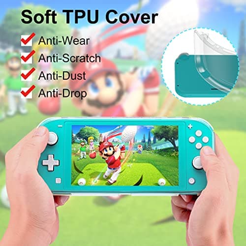innoAura Switch Lite Case 12-in-1 Accessories Bundle for NS Switch Lite (2019), with Protective Carrying Case, Hand Strap, Screen Protector & Cute Thumb Grips, Black — view 5