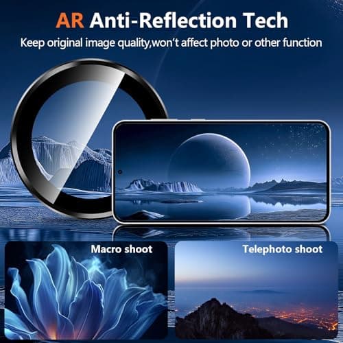 Avocase for Samsung Galaxy S25 FE Camera Lens Protector, Individual Metal Ring Tempered Glass Lens Cover, [Strong Adsorption] Scratch Resistant Ultra-Thin HD Clear Lens Cover, 1 Set-Black Ring — view 2