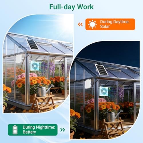 Solar Exhaust Fan with 24000mAh Battery, 25W 8" Solar Powered Fan for Run Day/Night Use, 3200 RPM High-Speed Low Noise Waterproof Ventilation Fan for Chicken Coops, Greenhouses, Garages & Sheds