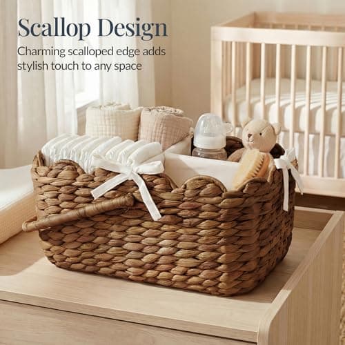 Best Choice Products Baby Diaper Caddy Organizer, Large Portable Handmade Nursery Basket w/Removable Divider & Handles, Handwoven Changing Table Storage Bin for Nursery Organization - Chestnut — view 2