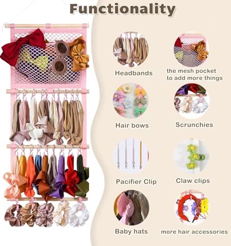 kangaroo Headband Holder Hair Bows Organizer for Baby Girls Large Capacity Bow Holder Hair Accessories Wall Hanging Organizer for Toddler Baby Girl Nursery Room Decor — view 2