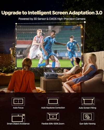 [Built-in Apps/4K Support] Smart Outdoor Projector with WiFi and Bluetooth, Movie Projector, DoIby Audio with Dual Speaker, Auto Focus w/ YouTube&PrimeVideo Proyector, Upgrad P62 Pro — view 4