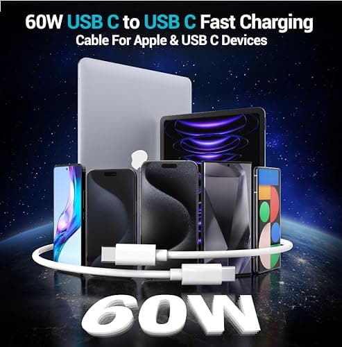 TZBAY 4-Pack 6ft 60W USB-C to C Fast Charging Cable, Type C to C Charger Cord for iPhone 17, 17 Air, 17 Pro, 17 Pro Max, 16,16 Plus, 16 Pro, 16 Pro Max, 15, Pad Pro, Galaxy S25, S24- White — view 5