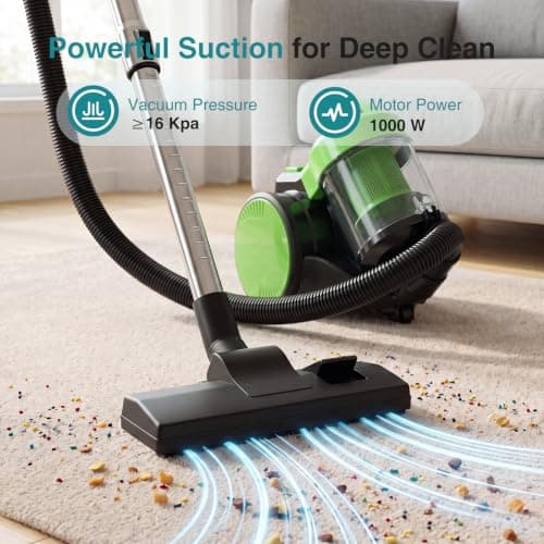 OLIXIS Canister Vacuum Cleaner for Home, Lightweight Portable Vacuum Cleaners with Automatic Retractable Cord, Bagless Canister with Washable HEPA Filter for Hardwood Floor & Carpet, Green