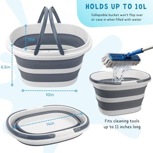 Collapsible Water Bucket with Handle, 10L(2.6 Gallon) Foldable Plastic Bucket for Mopping, Window Cleaning, Car Washing, Fishing, Ice Buckets for Camping, Portable Household Organizer Caddy — view 3