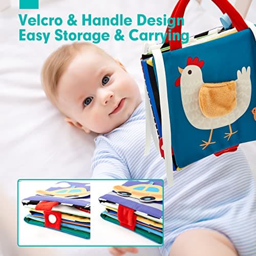 hahaland Baby Toys 0-6 Months - High Contrast Newborn Toys - Baby Tummy Time Books 0-6 Months with Crinkle, Squeaky Sounds, Touch Feel, Visual Stimulation — view 5