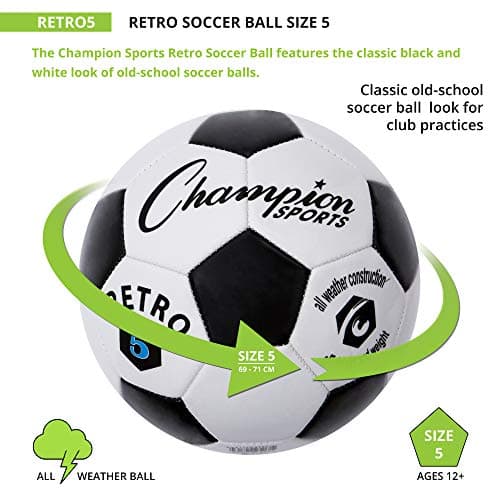 Champion Sports Retro Soccer Ball, Size 5 , Black/White — view 2