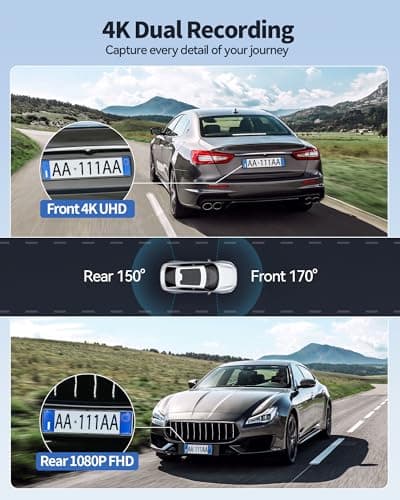 Dash Camera for Cars, 4K+1080P Dash Cam Front and Rear with 5G WiFi, Built-in 32GB Card, Night Vision, G-Sensor, 24H Parking Mode, Loop Recording