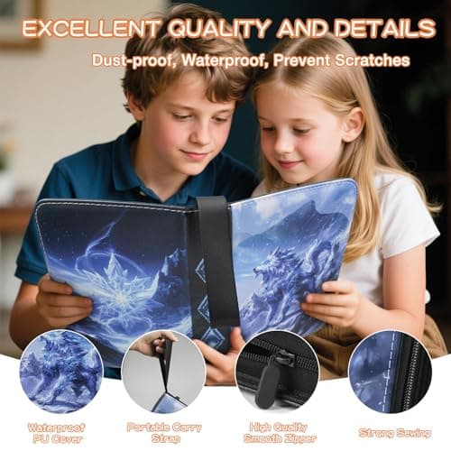 Ayehe Trading Card Binder 4 Pocket, Fits 400 Cards with 50 Removable Sleeves, Portable TCG Album Folder for Standard Size Game Cards, Sports Card Holder Book for Collectors, Glacial Alpha