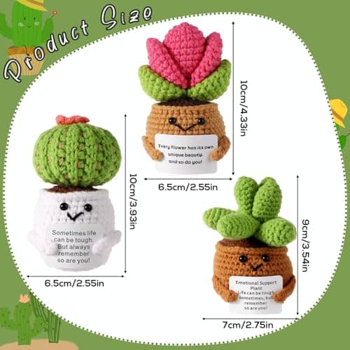 3pcs Positive Crochet Potted Plants, Positive Cactus Positive Crochet Succulent Crochet Cactus Knitted Succulent Positive Plants Crochet for Party Decoration Encouraging Gift