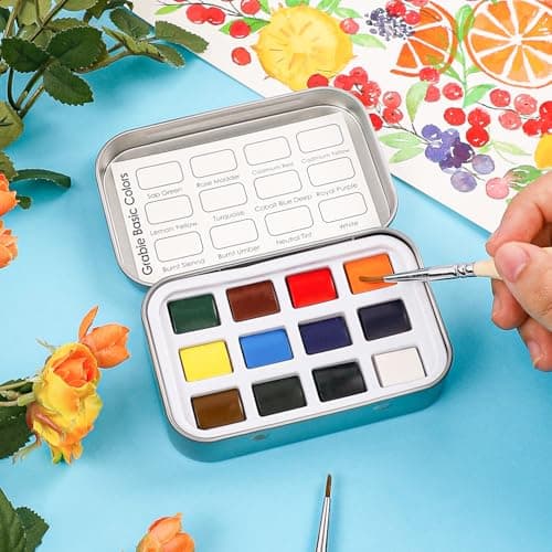 Grabie Pocket Watercolor Set of 12, Travel Watercolor Paint Set, Watercolor Paints, Art Supplies for Painting, Great Watercolor Set for Artists, Amateur Hobbyists and Painting (Essential Color) — view 5