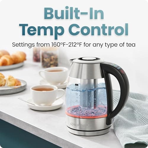 CHEFMAN Lightning High-Powered Electric Kettle, 1.8L 1750W, Rapid Boil 2 Cups in 2 Minutes, BPA Free Cordless Tea Kettle with Digital Temperature Control and 1-Hour Keep Hot – Stainless Steel — view 3