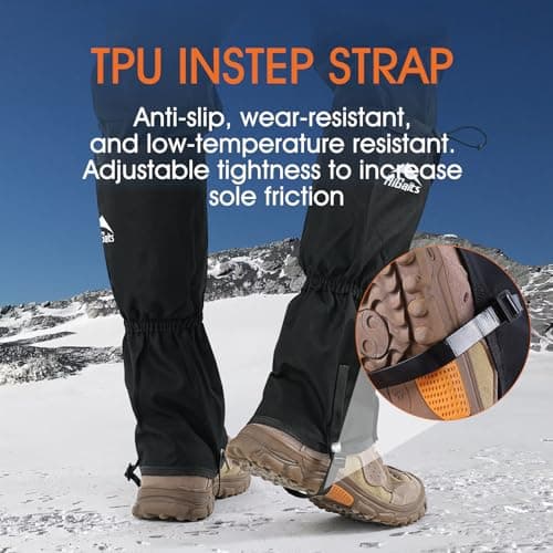 OrrinSports Gators for Hiking Boots for Men and Women Waterproof Adjustable Leg Gaiters in Hunting Sand and Mud Mountain Climbing or Snow (Black L) — view 3