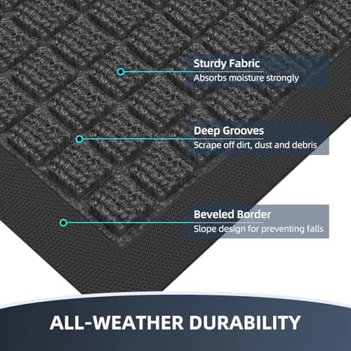 WELDUN Front Door Mat Outside Entrance, Heavy Duty Waterproof Doormat for Indoor/Outdoor, Dirt Trapper with Non-Slip Rubber Backing, Low Profile Easy Clean, Stain & Fade Resistant 29.5"x17", Grey — view 3