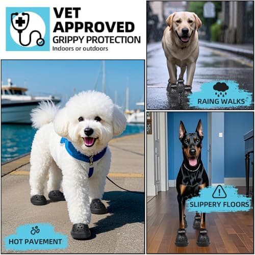 JZXOIVA Dog Shoes for Hot Pavement, Dog Booties for Small Dogs, Breathable Dog Boots & Paw Protectors, Adjustable Non-Slip Rain Booties, Waterproof Pets Sandals for Beach Black Size 3 — view 4