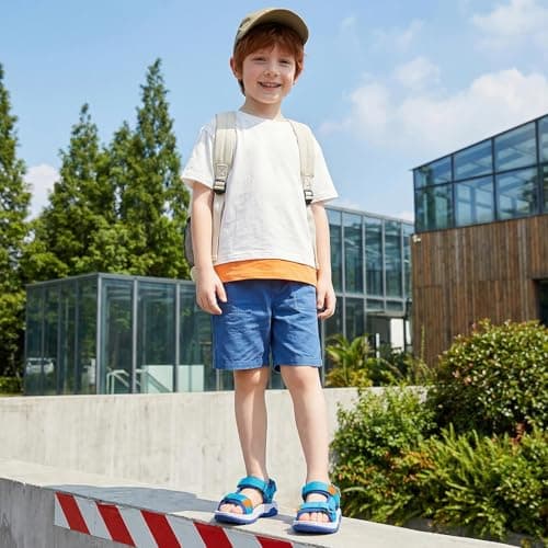 Mishansha Boys Girls Sandals with Three Adjustable Straps Open-Toe Summer Outdoor Athletic Sandals 11 Little Kid Blue