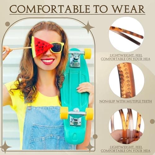 WILLBOND 6 Pieces Plastic Headbands for Women Thin Headband with Teeth Plain Head Bands for Halloween Christmas Women's Hair (8 mm,Multicolor Tortoise Series) — view 2