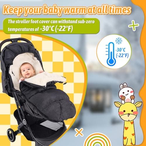 auvstar Waterproof &Thicken Universal Stroller Cover Winter,Stroller Footmuff Bunting Bag for Warm Strollers Muff,Stroller Accessories for Baby Sleeping Bag Winter Stroller Blanket (Dark Gray) — view 2