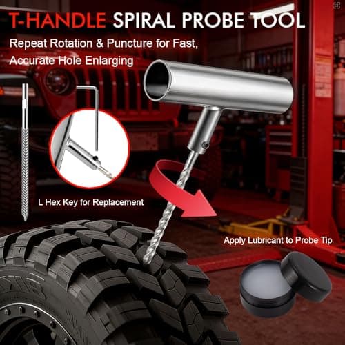 SBGGRL 77Pcs Tire Plug Kit, Heavy Duty Tire Repair with Rubber Nails, Screw Plugs, T-Handle, Professional Fix a Flat Puncture Patch Tools Kit for Car, Motorcycle, Truck, UTV, ATV & Lawn Mower Tubeless — view 5