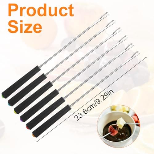 cobee 6 Pcs Stainless Steel Fondue Forks, 9.29 Inch Fondue Sticks with Heat Resistant Handles Color Coded for Cheese Meat Fruit Marshmallows — view 2