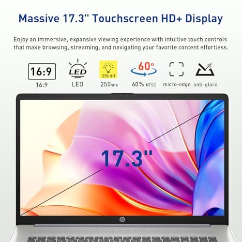 HP 17.3" Touchscreen Laptop w/Microsoft 365, 8GB RAM, 512GB SSD+128GB UFS, Webcam w/Shutter, Fingerprint Reader, Backlit Keyboard, Microsoft Copilot Key, Intel Quad-Core CPU, Win11, Lavender — view 3