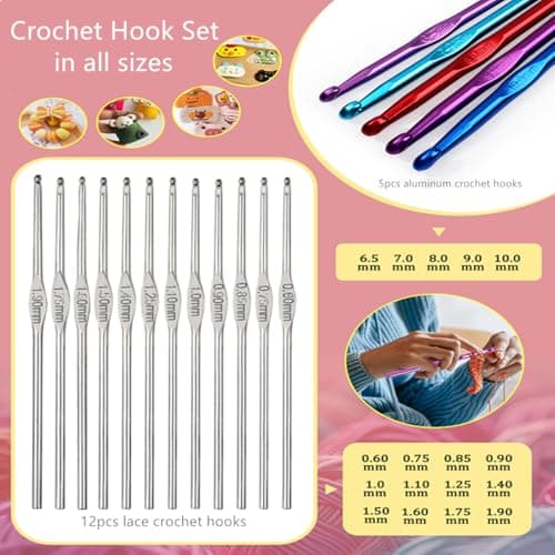 Blingcute Ergonomic Crochet Hook Set with Case, 82 PCS Crochet Starter Kit (0.6–10mm), Aluminum Hooks with Soft Grip, Complete Crochet Set for Beginners & Chunky Yarn — view 3