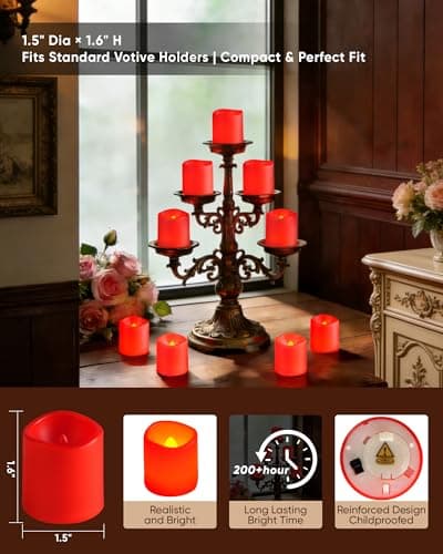 Homemory 24Pack Red Flickering Flameless Votive Candles, 200+Hour Electric Fake Candles, Battery Operated LED Tealight for Wedding, Outdoor, Table, Festival (Warm White,Battery Included)