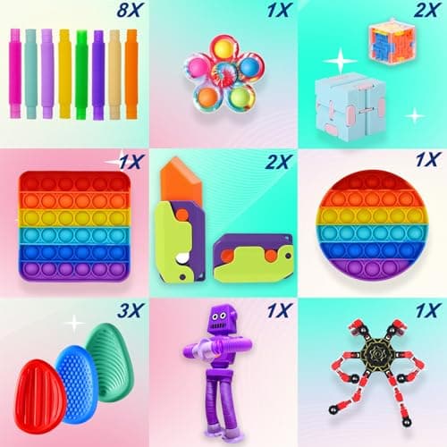 80 Pack Fidget Toys Set,Pop It Relieves Stress and Anxiety Sensory Fidget Toy for Children Girls Adults, Gift for Birthday Party Favors, Classroom Rewards Prizes, Carnival, Piñata Goodie Bag Fillers