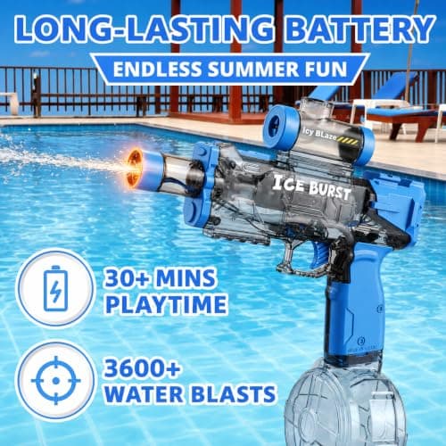 Electric Water Gun for Adults Kids, Automatic Water Guns 32FT Long Range, LED Light Watergun, Squirt Gun for Summer Outdoor Water Toys Pool Beach Party Water Blaster Gift for Boys Girls, Blue — view 4