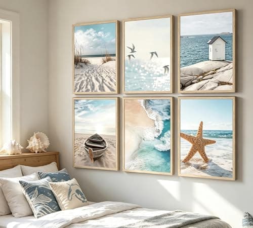Erboinely 6 Pcs Coastal Seaside Wave Beach Poster Wall Art — view 4