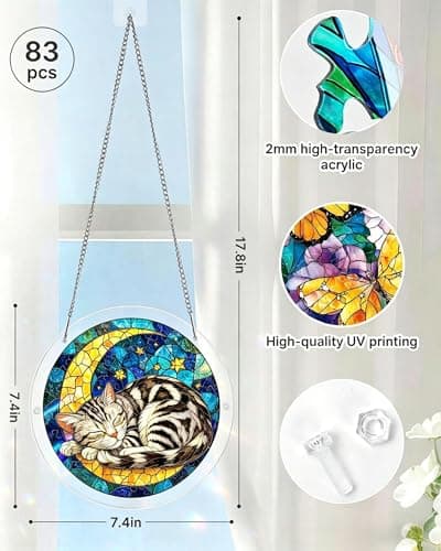 Acrylic Suncatcher Jigsaw Puzzle, Window Suncatcher Acrylic Puzzle, 83 Pieces DIY Suncatcher Kits for Adults, Home Decor Gift for Women Men Mom Birthday Gift (I)