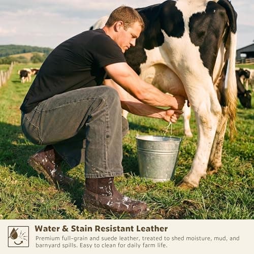 J‘s.o.l.e Men's Steel Toe Cowboy Work Boots Round Toe Pull-On Leather Safety Shoes Oil Slip Resistant Heavy Duty Brown US 12