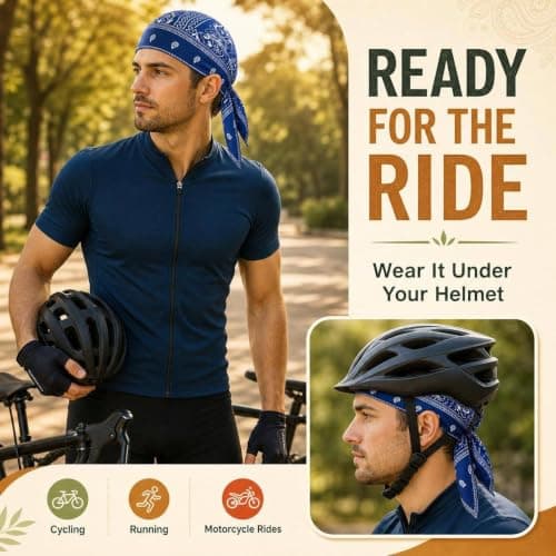 5 PCS Paisley Cooling Headscarf Cap Set, Stretchy Helmet Liner Bandana Cap, Breathable Sweat Wicking Head Wrap Hat, Lightweight Stretch Bandana Beanie for Cycling, Running, Motorcycle Helmet Liner — view 3
