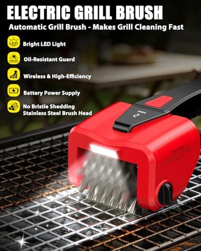 Electric BBQ Grill Brush,800RPM Automatic Grill Cleaner for Outdoor Grill with 2-Speed & 20kg Torque–Last 3.5H, LED Light for Night,No Bristle Drop Safe for Cast Iron Stainless,Gifts for Men Dad