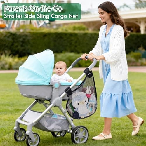 Guiseapue Side Sling Stroller Cargo Net: Universal Travel Stroller Organizer Attachment, Stroller Caddy Anti-Tipping Design, Mesh Storage for Baby Essentials, Fits Uppababy, Nuna, Butterfly, Graco