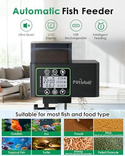 Petbank Automatic Fish Feeder for Aquarium - 230/510ml Timer Fish Feeder Dispenser with 0.1-2g Precision Feeding, Moisture-Proof Auto Fish Feeder with Feed Cleaning & Shortage Alert, USB Rechargeable