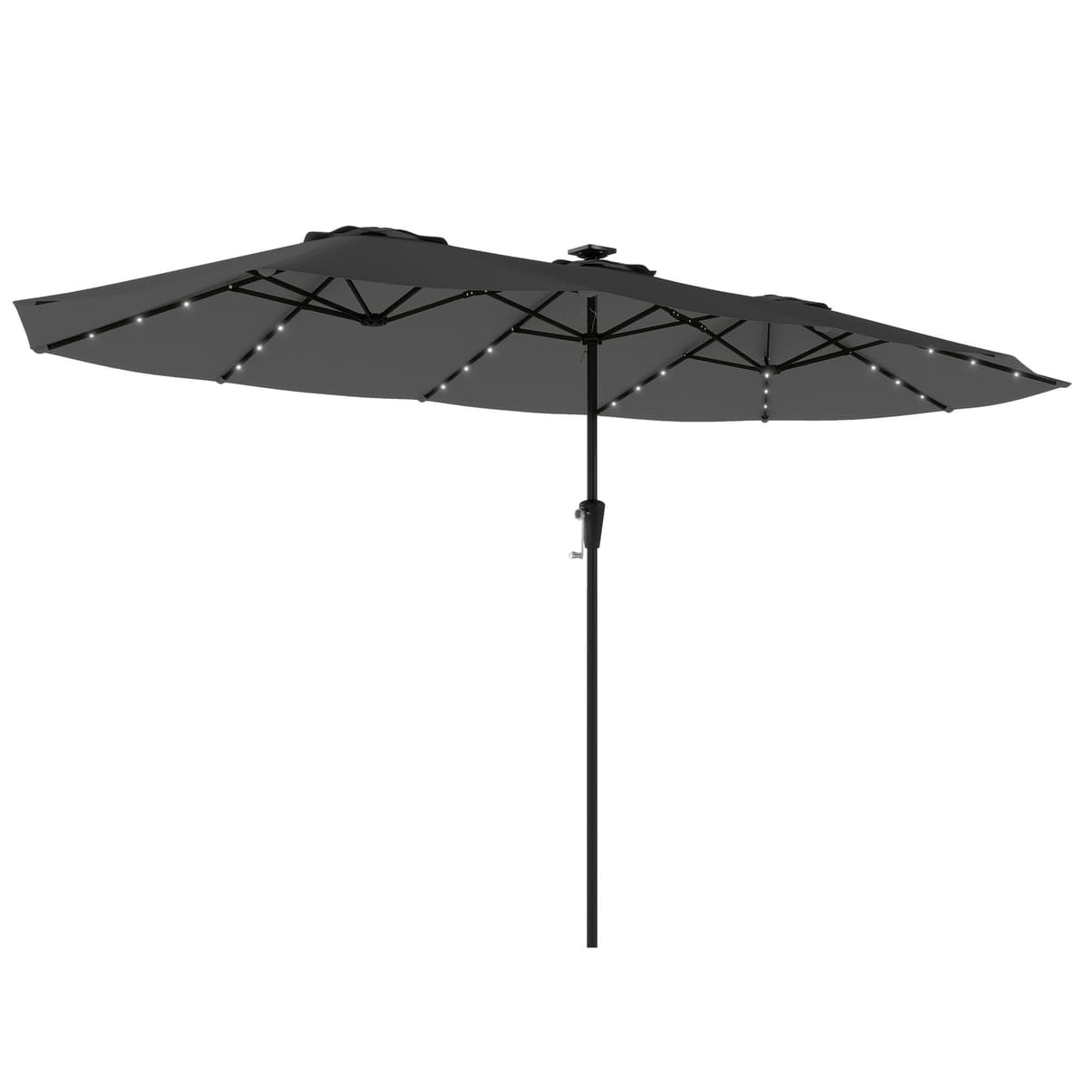 Outsunny Sombrilla Doble con 36 Luces LED Solares, 4x2 m, Sombrilla Terraza Exterior con Manivela, UPF50+, 12 Varillas, Resistente al Agua, Parasol para Jardín, Terraza, Patio