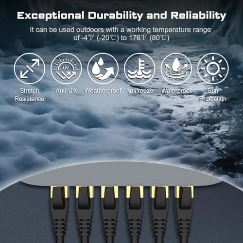 DbillionDa Cat 8 Ethernet Cable 40Gbps 2000MHz, 6FT Supports Cat7 Cat6 Cat5e Cat5, High-Speed RJ45 Cable, Heavy-Duty Indoor/Outdoor, Gold-Plated, Weatherproof & UV-Resistant for Gaming, PC, Router — view 5