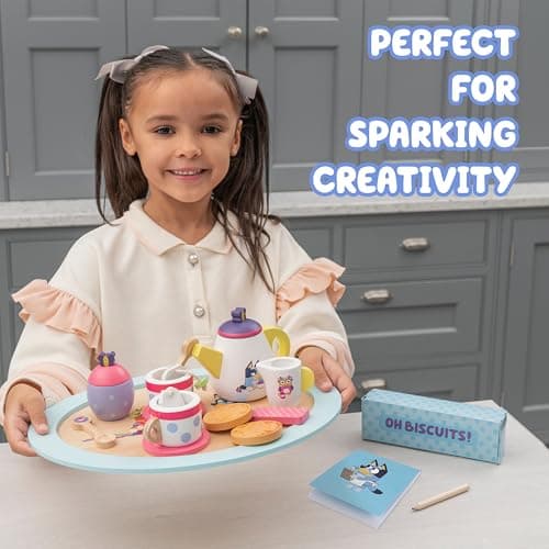 8th Wonder Bluey Toys Wooden Tea Party Set, 18-Piece Durable Toy Tea Set with Tray, Teapot, Teaspoons, and More, Pretend Play for Toddlers of Ages 3+ — view 3